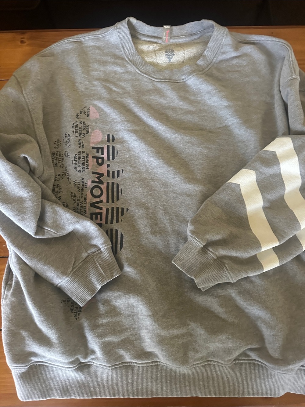 FP Movement by Free People Grey Crewneck Sweatshirt with White Sleeve Stripes